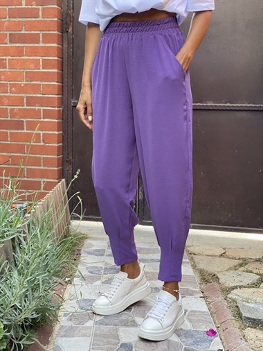 Mor Paça Pensli Beli Lastikli Aerobin Kadın Pantolon