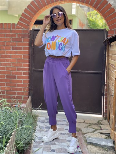 Mor Paça Pensli Beli Lastikli Aerobin Kadın Pantolon
