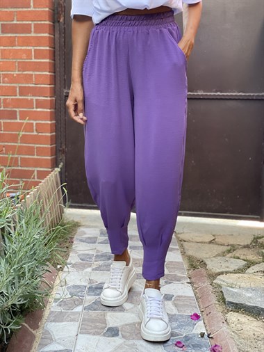 Mor Paça Pensli Beli Lastikli Aerobin Kadın Pantolon
