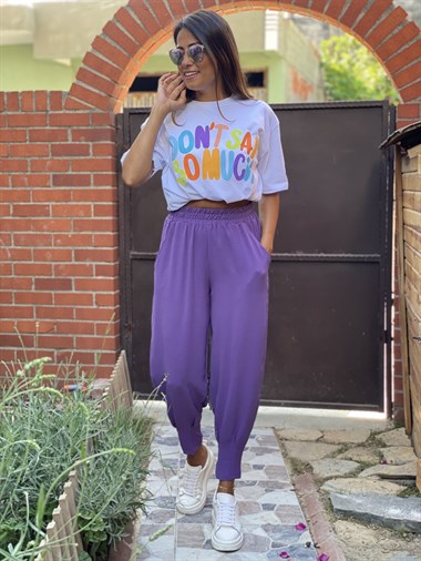 Mor Paça Pensli Beli Lastikli Aerobin Kadın Pantolon