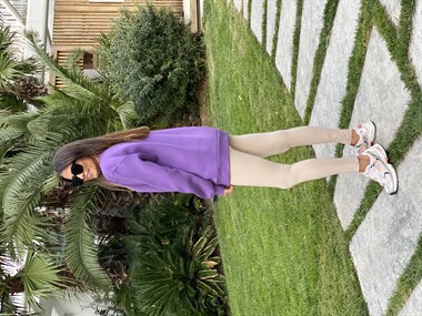 Mor San Bisiklet Yaka Kadın Sweatshirt