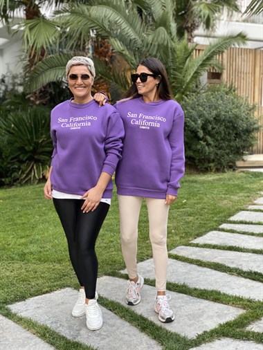 Mor San Bisiklet Yaka Kadın Sweatshirt