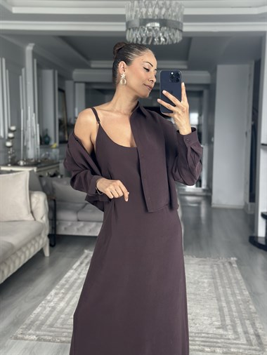 Mürdüm Gömlek Ve Elbise Kadın İkili Takım