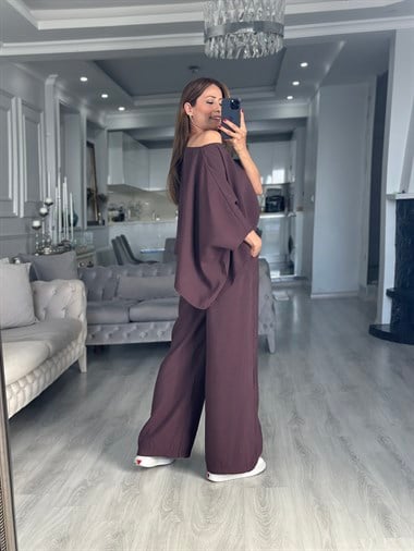 Mürdüm Pelerin Bluz Pantolon Kadın İkili Takım