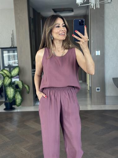 Mürdüm Bisiklet Yaka Sıfır Kol Bluz Pantolon Tnsl Alt Üst Takım