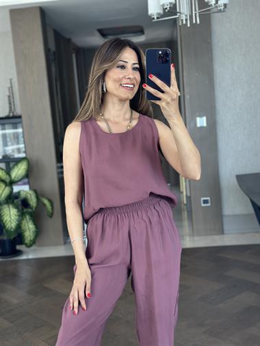 Mürdüm Bisiklet Yaka Sıfır Kol Bluz Pantolon Tnsl Alt Üst Takım