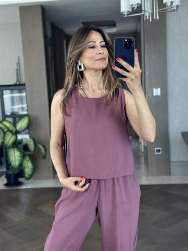 Mürdüm Bisiklet Yaka Sıfır Kol Bluz Pantolon Tnsl Alt Üst Takım