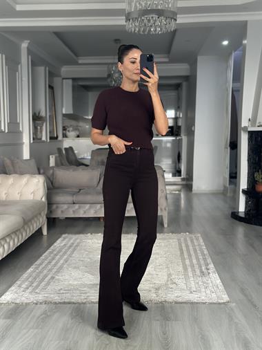 Mürdüm Yumuşak Dokulu Kısa Kol Triko Kadın Kazak