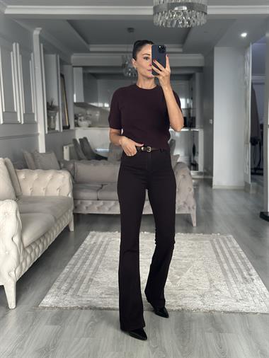 Mürdüm Yumuşak Dokulu Kısa Kol Triko Kadın Kazak