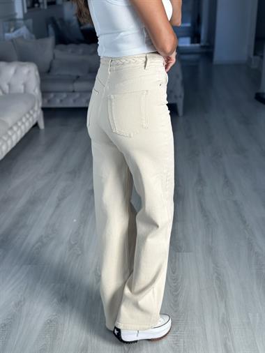 Naturel Kemeri Örgü Detay Wide Leg Kadın Jean Pantolon