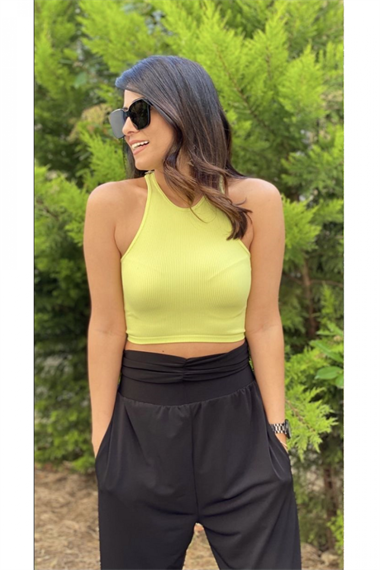 Neon Yeşili Fitilli Halter Crop