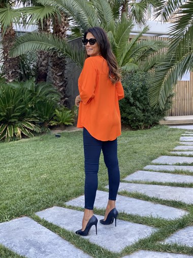 Orange Cepli V Yaka Sim Detay Kadın Bluz