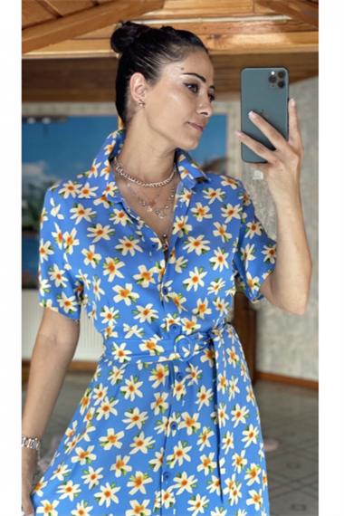 Orkide Kuşaklı Gömlek Elbise