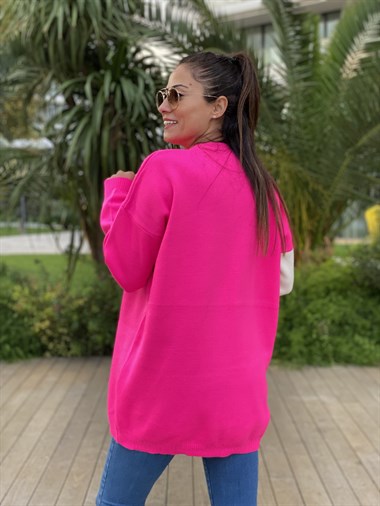 Pembe Bisiklet Yaka Ayıcık Detay Triko Kadın Kazak