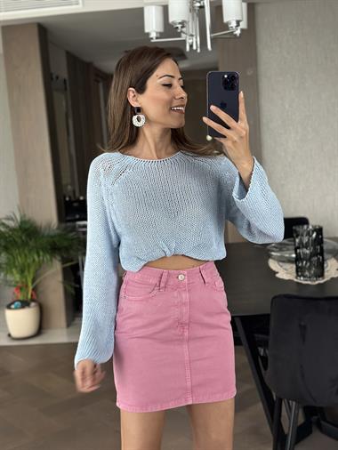 Pembe Cepli Mini Kadın Etek
