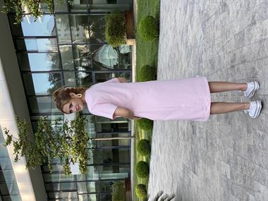 Pembe Cepli Taş Kalpli Basic Midi Boy Kadın Elbise