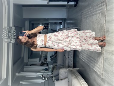 Pembe Çiçek Desenli Crop Bluz Etek Kadın İkili Takım