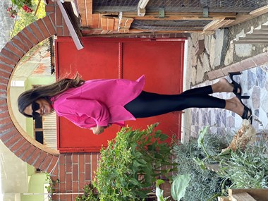 Pembe Çift Cepli Flam Keten Kadın Gömlek