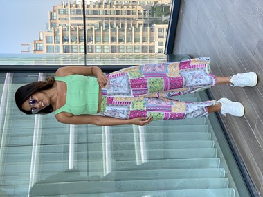 Pembe Desenli Kısa Paça Pantolon