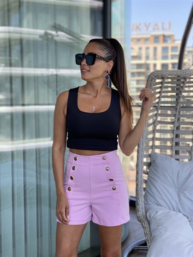 Pembe Düğme Detaylı Kadın Şort