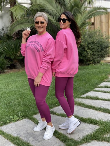 Pembe Everything Bisiklet Yaka İki İplik Kadın Sweatshirt
