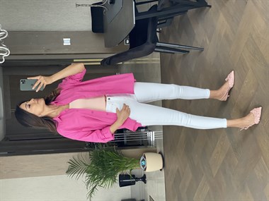 Pembe İki Cepli Oversize Keten Gömlek