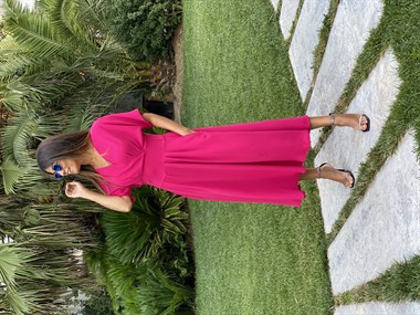 Pembe Kruvaze Yaka Yarasa Kol Aerobin Kadın Elbise 