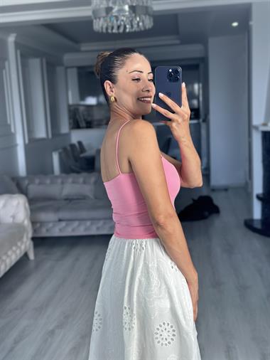 Pembe Kuplu Lastik Askılı Kadın Body