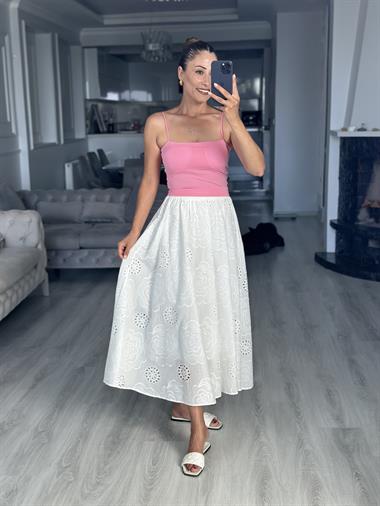 Pembe Kuplu Lastik Askılı Kadın Body