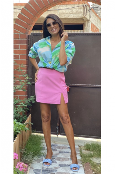 Pembe Mini Yırtmaçlı Etek