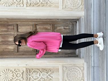 Pembe Omzu Dikiş Detay Bisiklet Yaka Şardonlu Kadın Sweatshirt