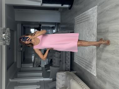 Pembe Ön Arka U Yaka  Basic Mini Kadın Elbise