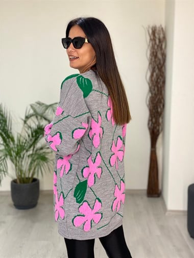 Pembe  Papatya Kabartmalı Bisiklet Yaka Triko Kadın Kazak