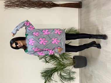 Pembe  Papatya Kabartmalı Bisiklet Yaka Triko Kadın Kazak