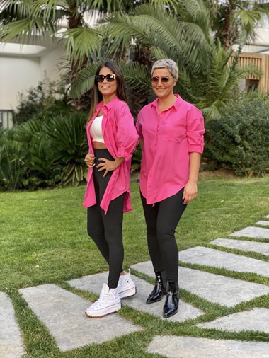Pembe Poplin Tek Cepli Tunik Kadın Gömlek