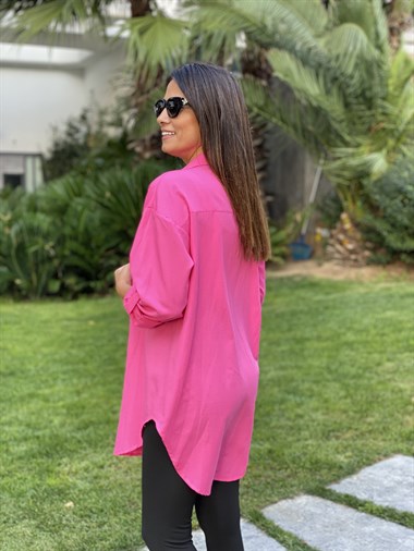 Pembe Poplin Tek Cepli Tunik Kadın Gömlek