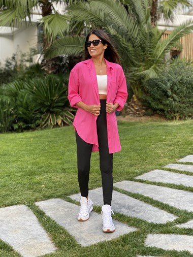 Pembe Poplin Tek Cepli Tunik Kadın Gömlek