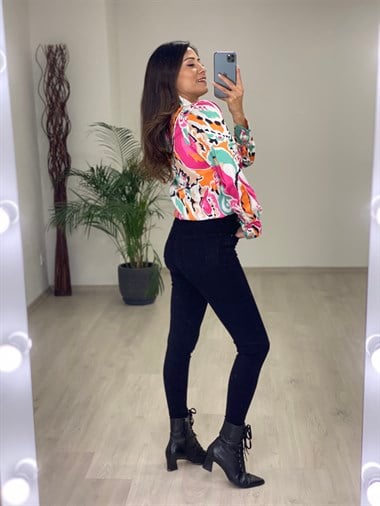 Pembe Renkli V Yaka İpek Saten Kadın Gömlek