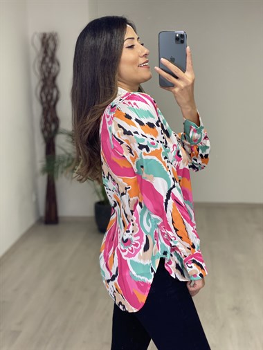 Pembe Renkli V Yaka İpek Saten Kadın Gömlek