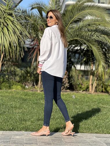 Pembe Ribanalı Poplin Kadın Gömlek