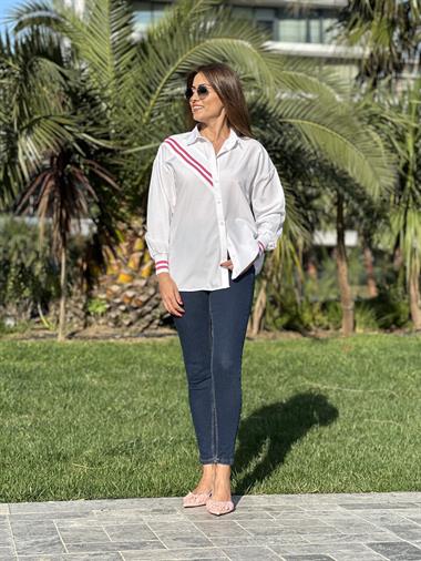 Pembe Ribanalı Poplin Kadın Gömlek