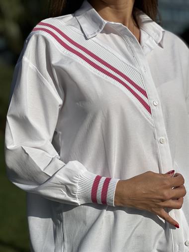 Pembe Ribanalı Poplin Kadın Gömlek