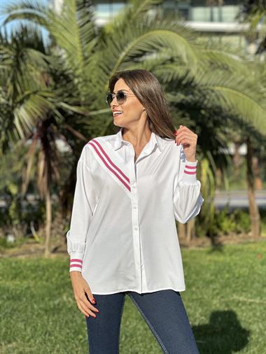 Pembe Ribanalı Poplin Kadın Gömlek