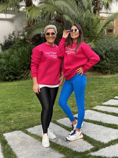 Pembe San Bisiklet Yaka Kadın Sweatshirt