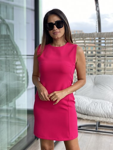 Pembe Sıfır Kol Sırt Fermuarlı Atlas Elbise