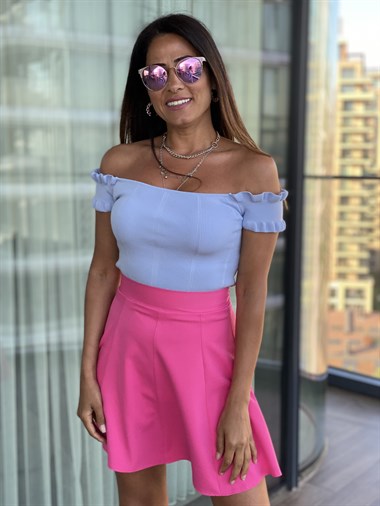 Pembe Şortlu Atlas Etek