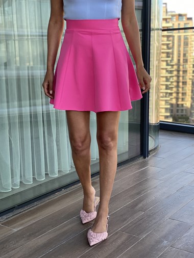 Pembe Şortlu Atlas Etek