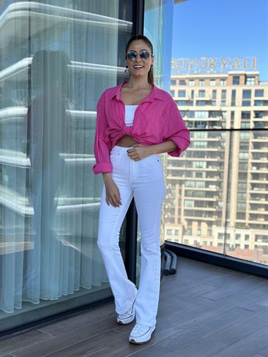 Pembe Tek Cepli Dokulu Salaş Kadın Gömlek