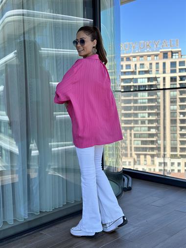Pembe Tek Cepli Dokulu Salaş Kadın Gömlek