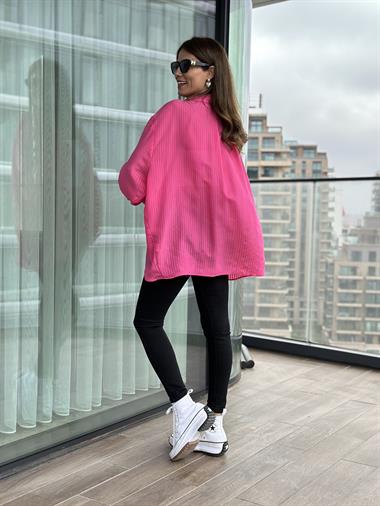 Pembe Tek Cepli Oversize Kadın Gömlek